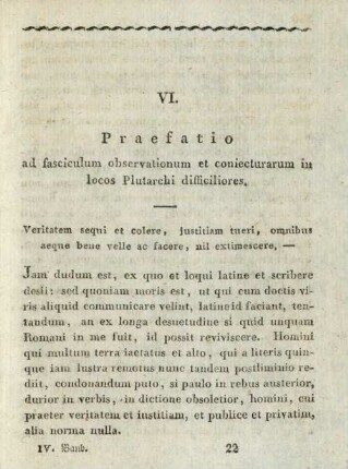 VI. Praefatio ad fasciculum observationum et coniecturarum in locos Plutarchi difficiliores