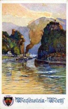 Burg Werfenstein und Insel Wörth/Donau, Postkarte des Deutschen Schulvereins Nr.289