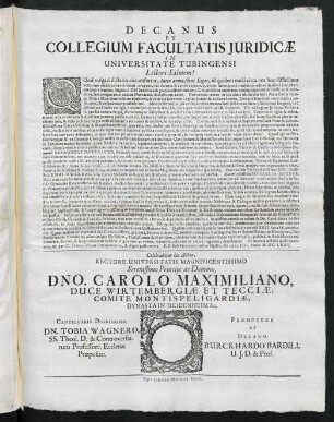 Decanus Et Collegium Facultatis Juridicae In Universitate Tubingensi Lectori Salutem!