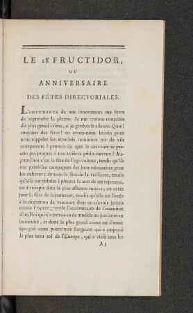 Le 18 Fructidor, Ou Anniversaire Des Fetes Directoriales.