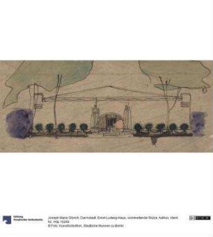 Darmstadt, Ernst-Ludwig-Haus, vorbereitende Skizze, Aufriss