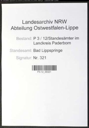 Sterberegister Standesamt Bad Lippspringe