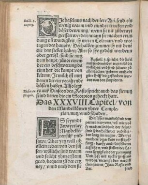 Das XXXVIII Capitel/ von den Mandel körnen yhrer Complexion/ nutz vnnd schaden.