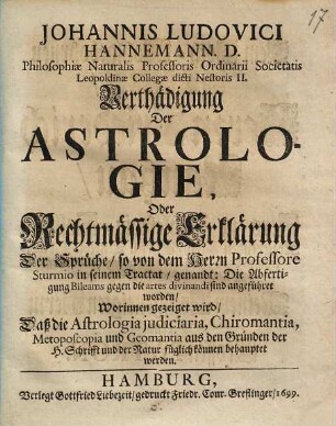 Verthädigung der Astrologie ..., [1]