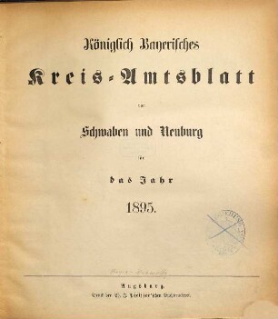 Königlich Bayerisches Kreis-Amtsblatt von Schwaben und Neuburg. 1895