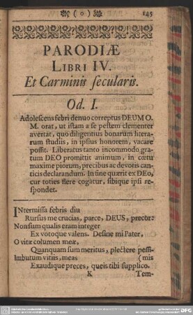 Parodiae Libri IV. Et Carminis secularis