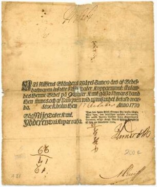 Geldschein, 9 Daler Kopparmynt, 17.10.1770