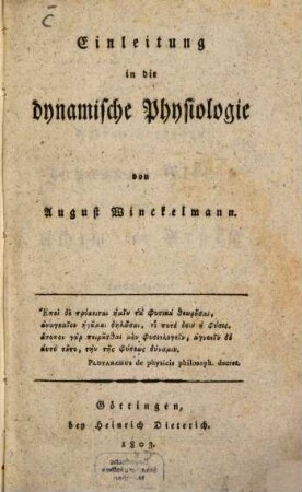 Einleitung in die dynamische Physiologie