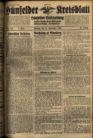 Erste Ausgabe vom Montag, den 16. September 1935.