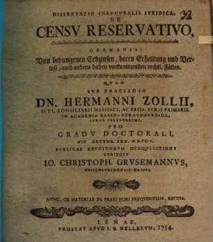Disp. inaug. de censu reservativo