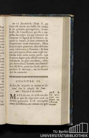 Chapitre II. Raisons sur lesquelles on appuye en second lieu la jalousie des femmes; Rêponse à ces raisons.