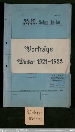 Vortragsveranstaltungen der Senckenbergischen Naturforschenden Gesellschaft im Winterhalbjahr 1921/22