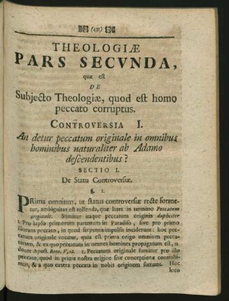 Theologiae Pars Secunda, que est De Subjecto Theologiae, quod est homo peccato corruptus
