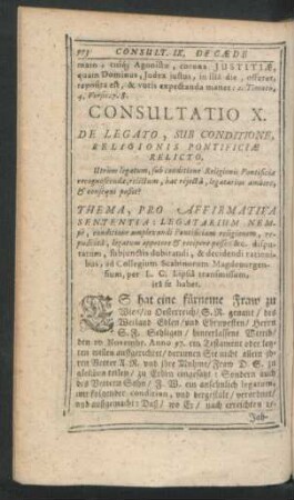 Consultatio X. De Legato, sub Conditione, Religionis Pontificiae Relicto.