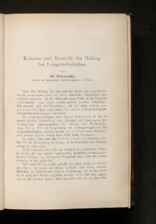 Kriterien und Kontrolle der Heilung bei Lungentuberkulose