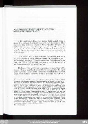 Some Comments On Eighteenth Century Ottoman Historiography