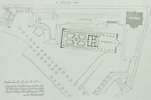 Festungswerke auf der Bastion Venus : Dresden. Festungswerke auf der Bastion Venus, Lageplan mit Lusthaus und königlichem Schießhaus. Tusche, Feder, 35,5 x 51,0 cm, um 1730, nach Fürstenhoff. Dresden, Landesamt für Denkmalpflege II-12/M