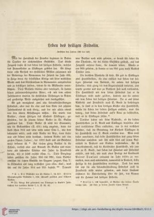 Leben des heiligen Fridolin