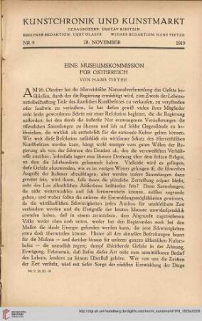 Neue Folge 31 = Jahrgang 55: Eine Museumskommission für Österreich