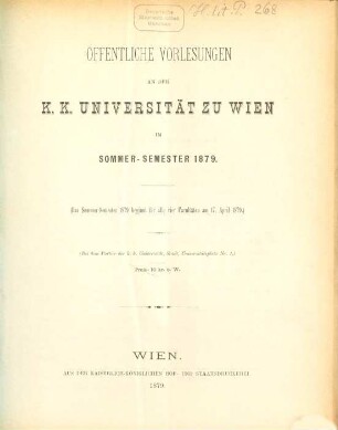 Vorlesungsverzeichnis. 1879, 1879. SS