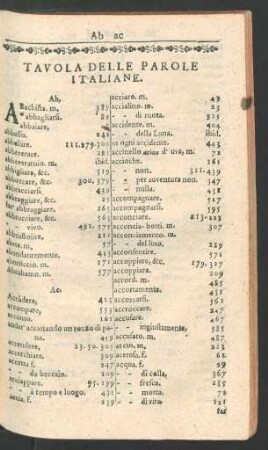 Tavola delle parole italiane.