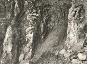 Plauenscher Grund. Syenitbruch an der ehem. Braunschen Mühle. Harnische und Myolit-Zonen