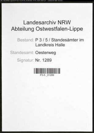 Sterberegister Standesamt Oesterweg