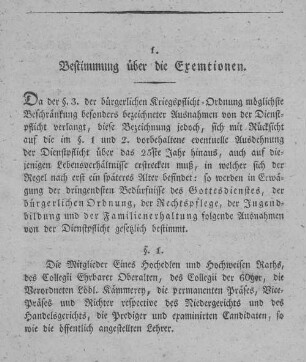 1. Bestimmung über die Exemtionen.