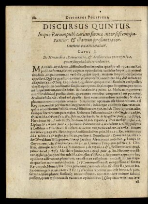 Caput I. De Monarchiae, Democratiae, & Aristocratiae praerogativa, quam singulae habere videntur.