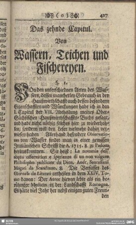 Das zehnde Capitul. Von Wassern, Teichen und Fischereyen