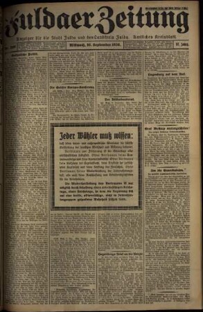 Erste Ausgabe vom Mittwoch, den 10. September 1930.