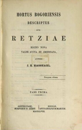 Hortus Bogoriensis descriptus sive Retziae