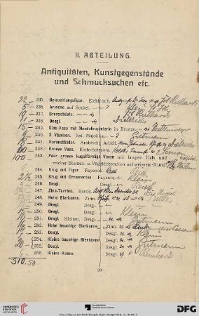 Antiquitäten, Kunstgegenstände und Schmucksachen etc. (Nr. 235-562)