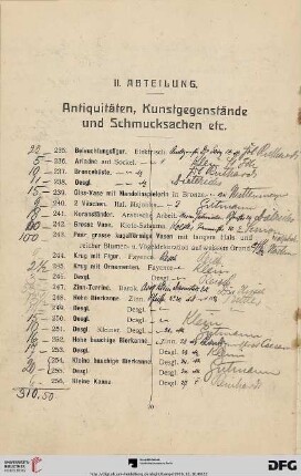 Antiquitäten, Kunstgegenstände und Schmucksachen etc. (Nr. 235-562)