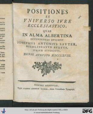 Positiones Ex Vniverso Ivre Ecclesiastico