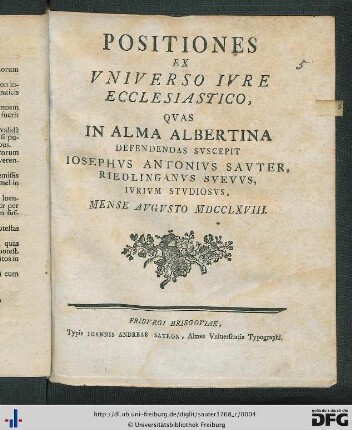 Positiones Ex Vniverso Ivre Ecclesiastico