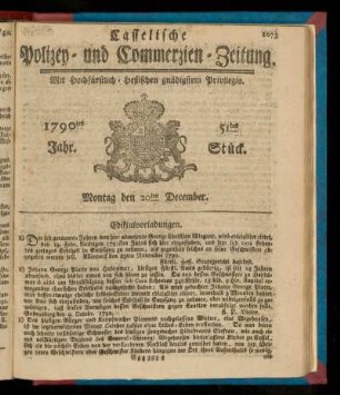 51tes Stueck, Montag den 20ten December. 1790