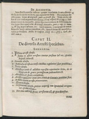 Caput II. De diversis Arresti speciebus