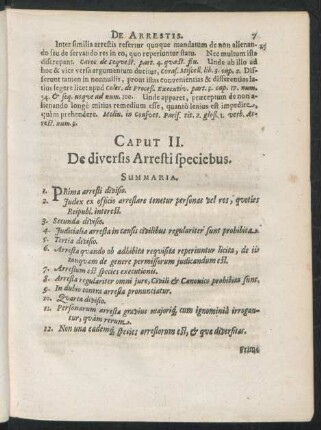 Caput II. De diversis Arresti speciebus