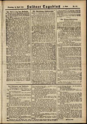 Zweite Ausgabe vom Samstag, den 16. April 1921.