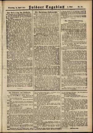 Zweite Ausgabe vom Samstag, den 16. April 1921.