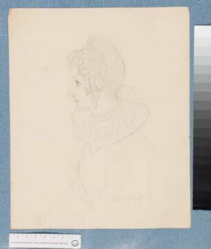 Brustbild einer Frau im historischen Kostüm im Profil