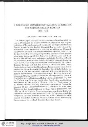 I. Zur inneren Situation Deutschlands im Zeitalter der Metternichschen Reaktion (1815-1830)