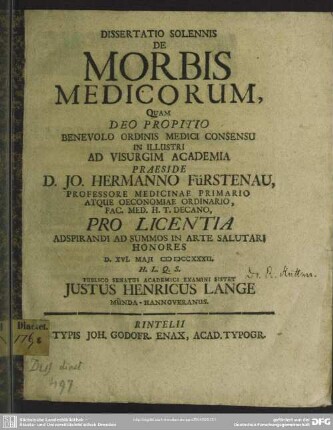 Dissertatio Solennis De Morbis Medicorum