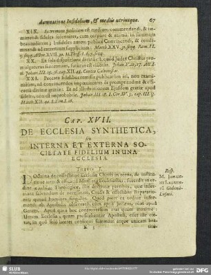 Cap. XVII. De Ecclesia Synthetica, seu Interna Et Externa Societate Fidelium in Una Ecclesia