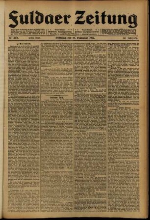 Erste Ausgabe vom Mittwoch, den 18. Dezember 1912.