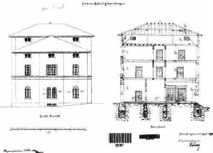 Spaichingen: Empfangsgebäude Verwaltungsgebäude Querschnitt (mit FU),Giebelansicht