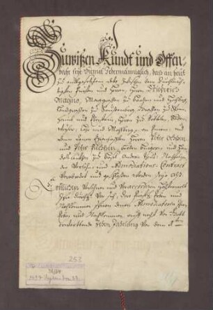 Akkord des Markgrafen Friedrich VII. Magnus von Baden-Durlach mit den Basler Handelsleuten Peter Ochs und Peter Fuchs über Tabakhandel in der Markgrafschaft