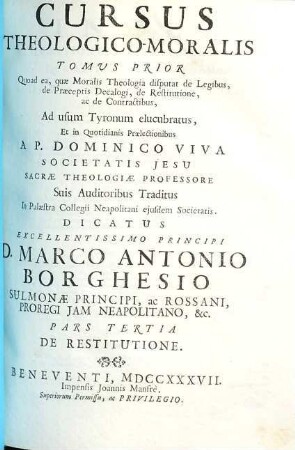 Cursus theologico-moralis, 1,3. De Restitutione