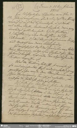 Eigenh. Briefkonzept von August Wilhelm von Schlegel an Christian Lassen, Bonn, 15.02.1826